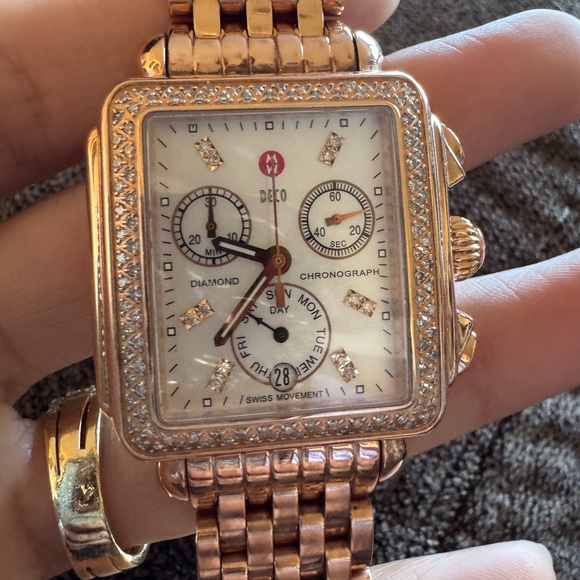 Michele Deco Diamond Chronograph Watch Rose Gold | 0.66 CTW | 18mm| 7” - Picture 7 of 16